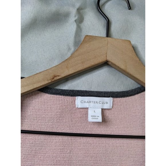 Charter Club Sweater Pink Gray Open Long Sleeve Casual Cotton Womens Size L - Picture 3 of 8
